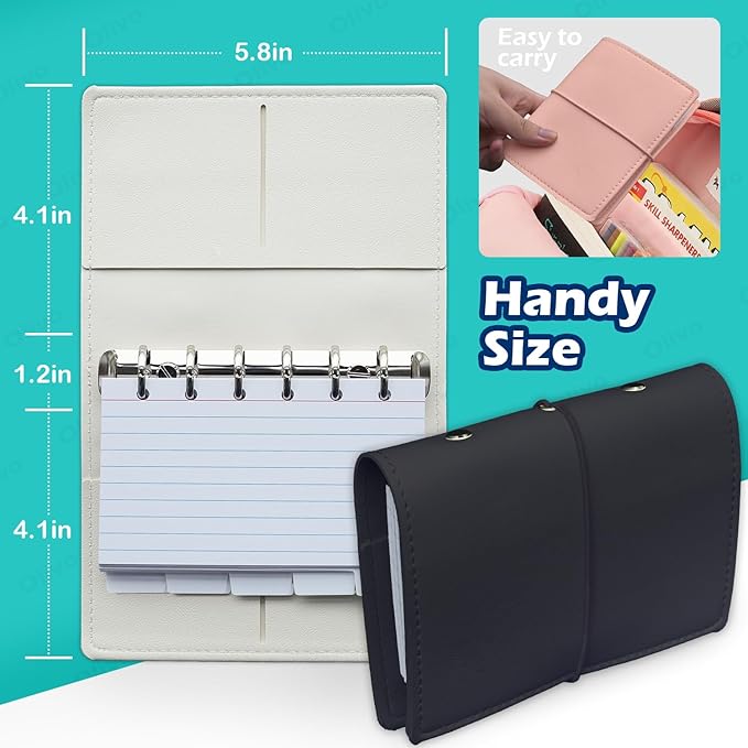 3x5 Lined Index Cards with Ring Binder Holder and Dividers, 100 Note Cards, Pink