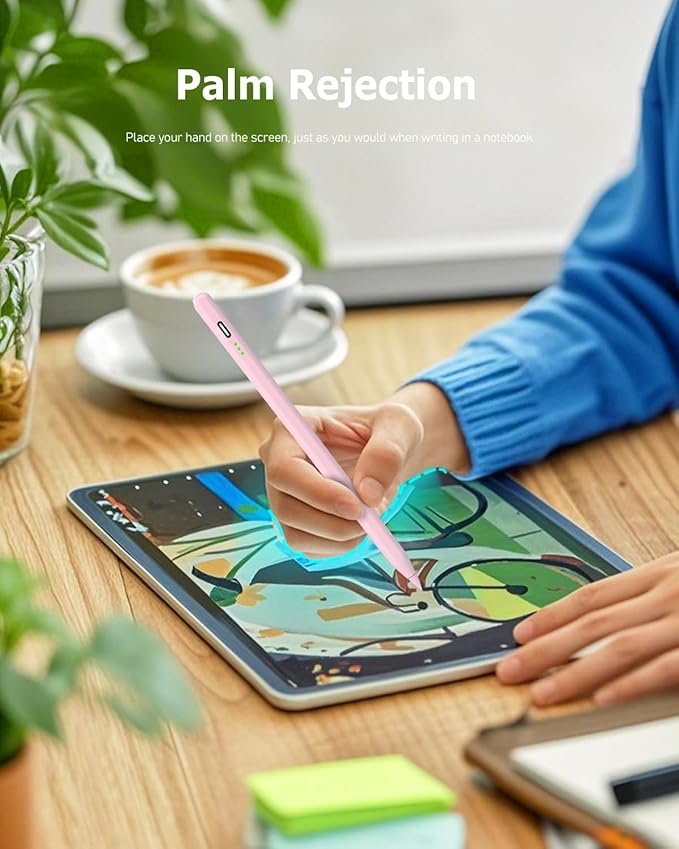 Pink Pen for iPad (2018-2025) – Fast Charging, Palm Rejection and Tilt Sensitivity, Compatible with iPad Pro 12.9-inch (M4/M3/M2), Air 7/6/5/4/3, 10th Gen-6th Gen & Mini 5/6/7