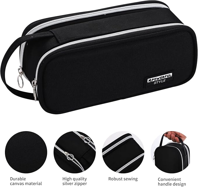 Dugio Large Pencil Case Organizer Big Pencil Pouch for Boys Kids Black | Teens Pencil Bag with Zipper Aesthetic Stationery Pen Pencil Case for School, Large Capacity Design, Thick Multi-layer Fabric