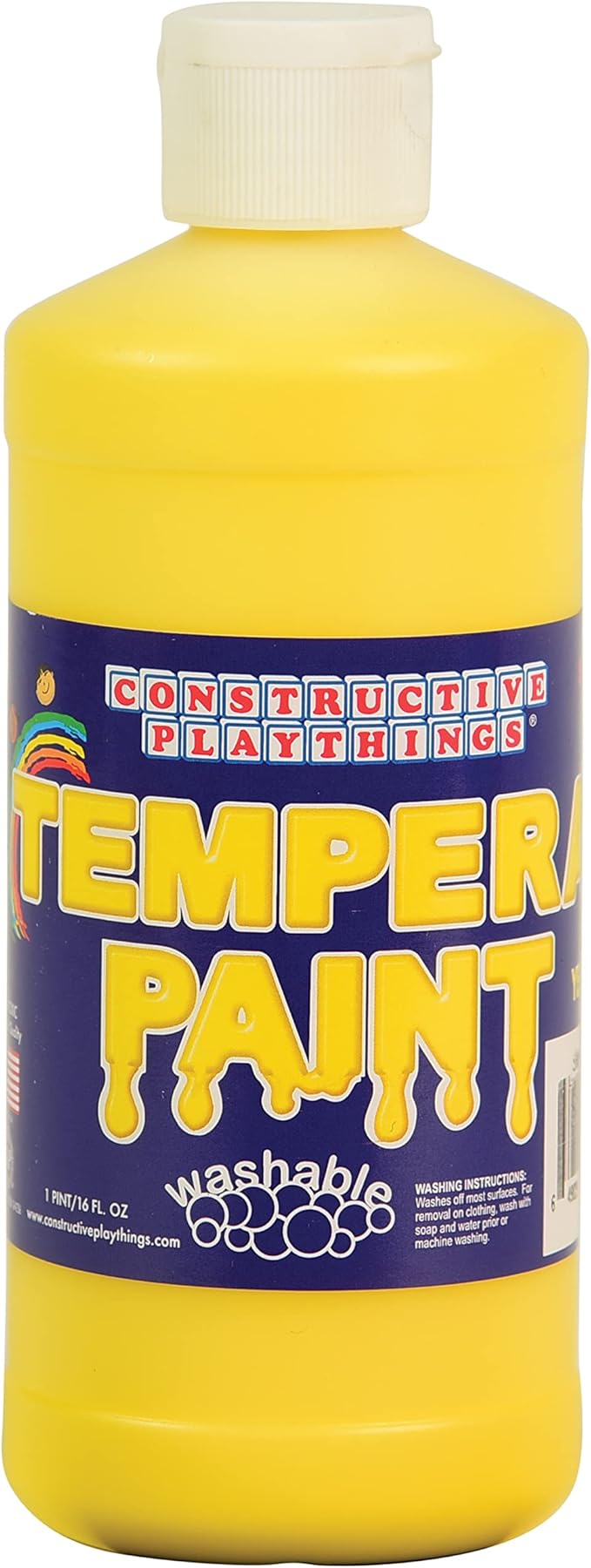Constructive Playthings Washable Tempera Paint for Kids, Classroom Painting Supplies, 1 Pint, Yellow