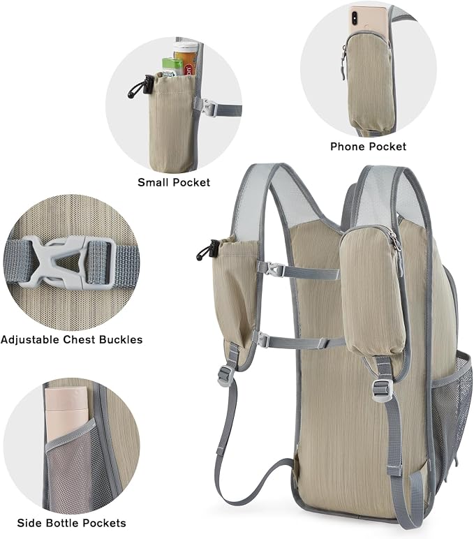 G4Free 15L Hiking Daypack Lightweight Travel Backpack Packable Outdoor Casual Foldable Shoulder Bag (Beige)