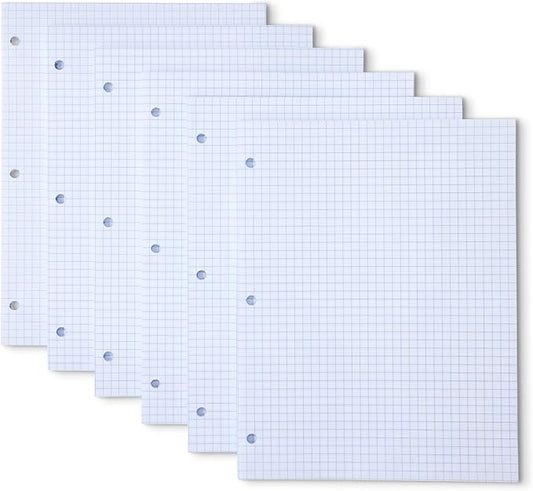Amazon Basics Graph Ruled Loose Leaf Binder Paper, 11" x 8.5", White, 100 Sheets, 6-Pack