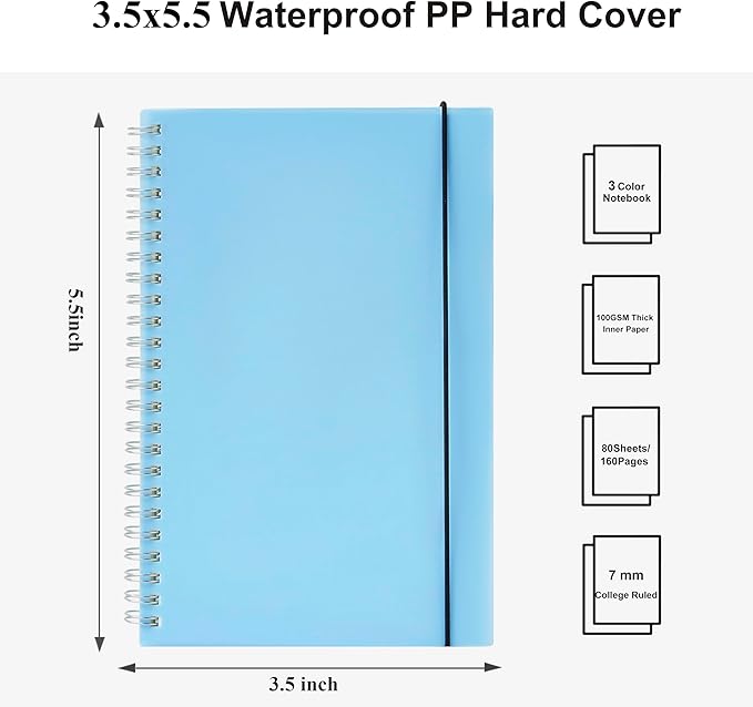 3 Pack Small Spiral Notebook College Ruled, 3.5x5.5 Mini Pocket Spiral Notebooks With 7mm Lined Pages, 80 Sheets/160 Pages 100gsm Thick Paper to Stay Organized for Work School Office