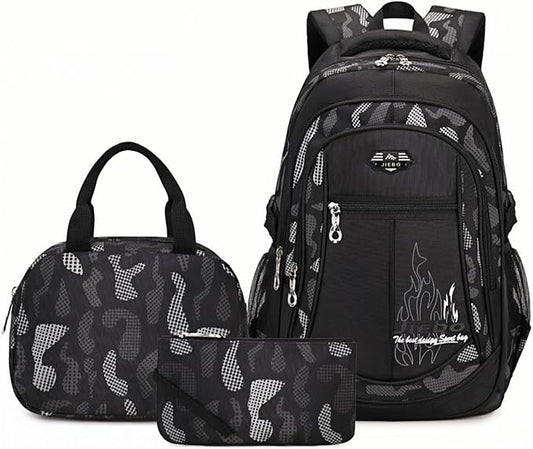 Bansusu 3Pcs Boys Backpack for Kids School Bag with Lunch Bag, Primary Middle School Backpack for Boys Bookbags