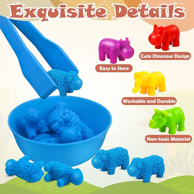 GKDOMS Counting Animals Toy Matching Game with Sorting Bowls Preschool Learning Activities Montessori Sensory Toy for Math Color Sorting, Party Favors Birthday Gifts for Toddlers