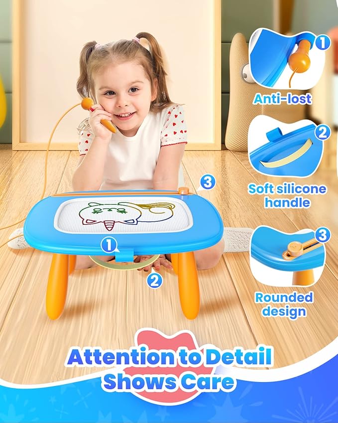 Toddlers Toys Ages 1-3, Magnetic Drawing Board, Doodle Board Pad Learning and Educational Toys for 18 Months Baby, 1-3 Yr Kids Birthday Gifts - Blue