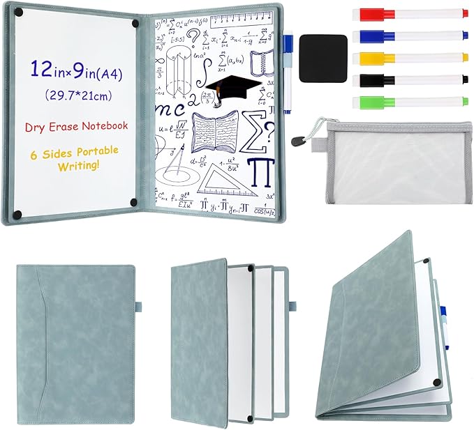 Feifeiya 6 Sides Dry Erase Notebook Portable White Board 12"x9"(a4) Travel Dry Erase White Board Notebook Foldable Anti-ghosting Surface for Office, School, Study, Travel & Business Meeting Planning
