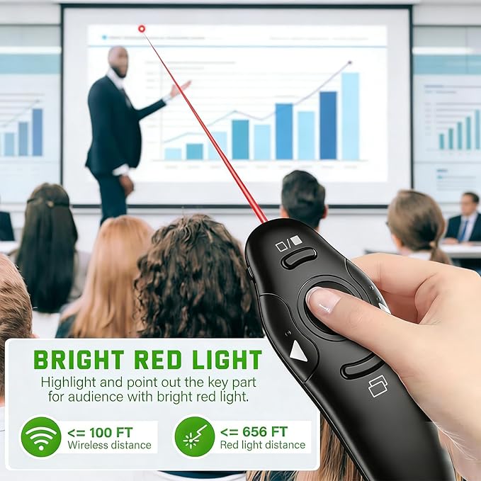 ZWP 2.4Ghz Wireless Presentation Clicker for PowerPoint Presentations, USB Dongle Presenter Remote with Slide Clickers for Mac/Windows/Linux, Computer/Laptop, Slide/PPT/Keynote