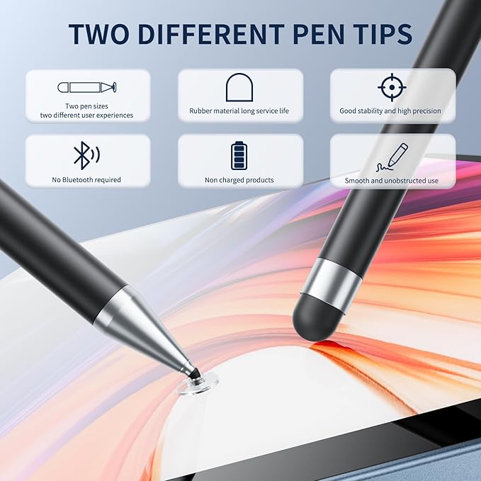 Stylus Pen for Touchscreen, 6 PCS Stylus Pencil 2-in-1 High Precision and Sensitivity, Suitable for iPad/iPhone/Samsung/Android Smartphone and Tablets, Compatible with Capacitive Touch Screen (Black)