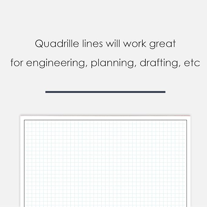 GeekNavy 8.5" x 11" Quadrille Graph Paper 50 Sheets Landscape - 0.25" 4x4 Square Grid, Blueprint, High Brightness, Border-Outlined, Drafting (1-Pack)