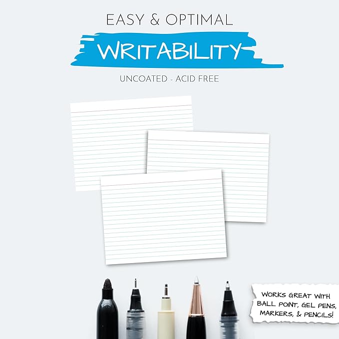 Home Advantage 5x7 Ruled Index Cards - Our 50 Pack of Lined Notecards Use Heavy Duty Cardstock to Make Them Bleed Proof – These Line Ruled Index Cards Make Perfect Flashcards & Note Cards
