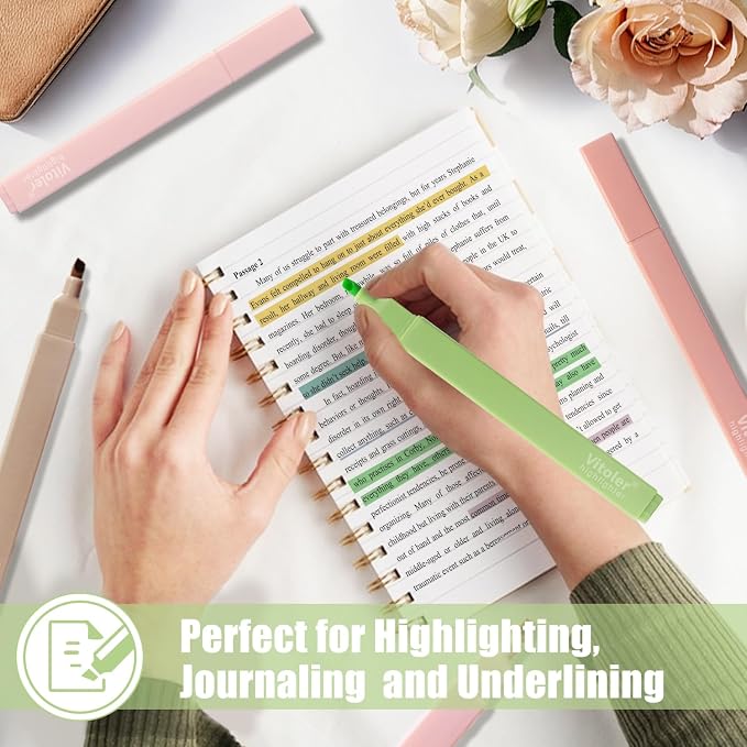 Piochoo Highlighters Assorted Colors,8pcs Bible Highlighters No Bleed Hghlighter Markers for Journaling Back to School Teacher Supplies Office Supplies