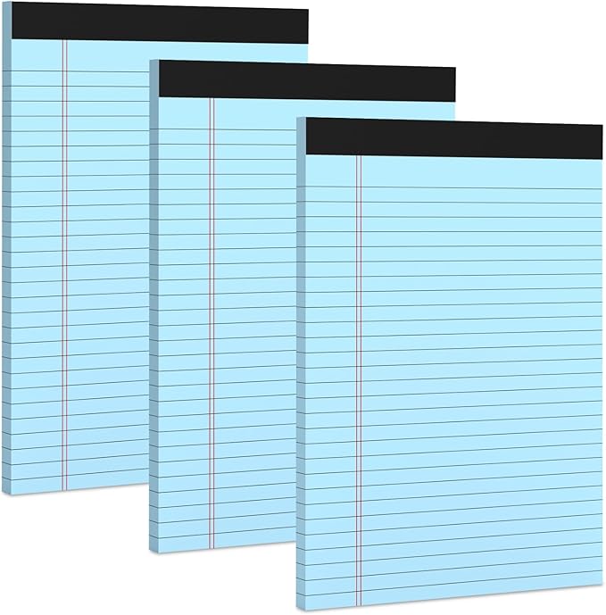 3 Pack Blue Legal Pads 8.5 x 11 Note Pads, Wide Ruled Notepads 8.5 x 11 Lined Paper Wide Ruled Writing Pads, 30 Sheets Per Note Pad, Micro Perforated Colored Legal Pads for Work/School/Office