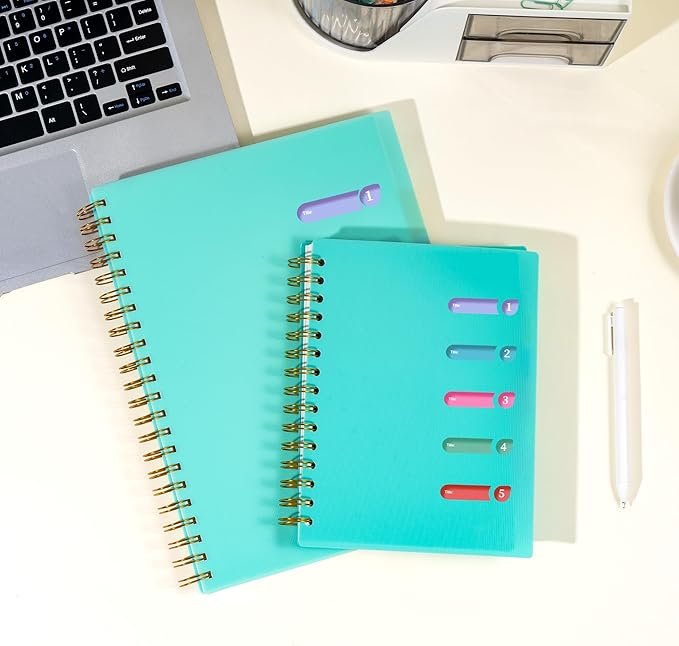 Yoment 5 Subject Notebook College Ruled Small Spiral Notebook 5x7 with Removable Dividers 270 Pages Notebooks for Work Multi Subject Notebook for Note Taking School, A5 Green