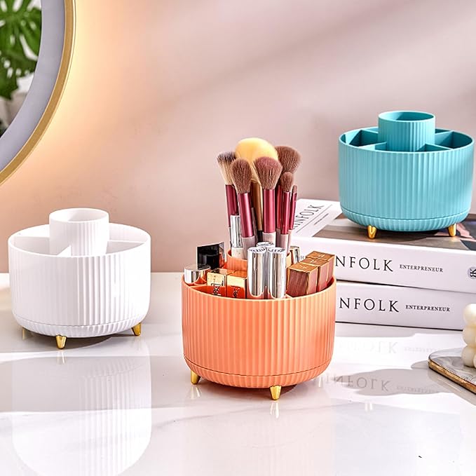 Desk Pencil Pen Holder, 5 Slots 360°Degree Rotating Pencil Pen Organizers for Desk, Desktop Storage Stationery Supplies Pencil Cup Pot for Office School Home Art Supply. (White)