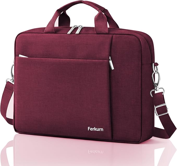 Ferkurn Laptop Bag Case for Women Men Computer Bag Compatible with HP Envy Pavilion Omen/LG Gram/MSI/Dell Inspiron XPS/Lenovo/Acer, Shoulder Strap Carrying Messenger Briefcase, Red, 15.6 16 Inch