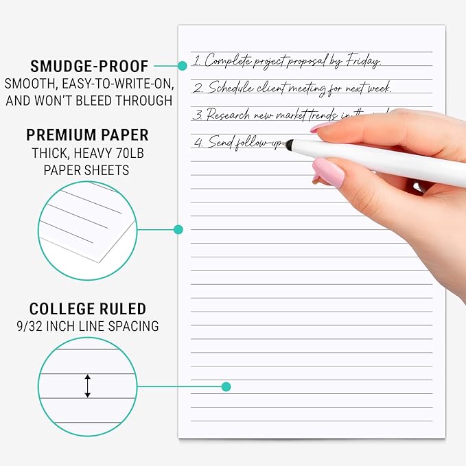 321Done Lined Notepad & Memo Pad, College-ruled Writing Pads - 50 Tear-Off Sheets, 5.5x8.5 Notepads, Note Pads, Note Paper, Scratch Pad, Plain White 70 lb Paper, Chipboard Backing, Made in USA