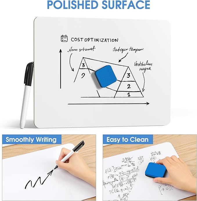 MaxGear Small White Board 12 Pack Dry Erase Boards, 9''x 12'' Mini Whiteboard Double Sided Portable Whiteboards for Students and Teachers School Supplies Lapboards Including 12 Markers and 12 Erasers