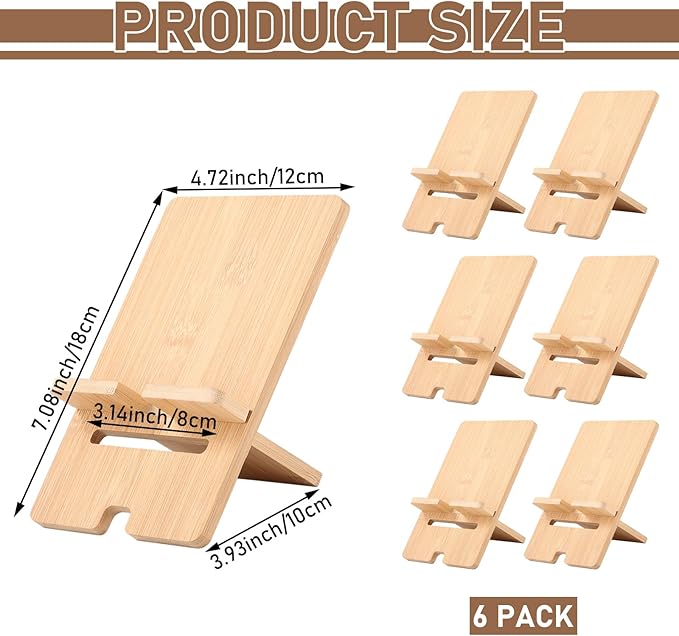 6 Pack Bamboo Book Stand for Display, Natural Easel Stand for Display, Book Display Stand for Home Office School, Book Riser for Comic Album CD Magazine Postcard Picture Plate Phone Artworks (Large)