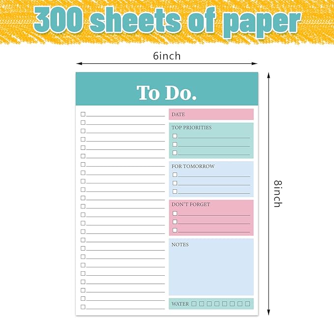 300 Sheets Daily to Do List Notepad Notebook Library Card to Do Planner Checklist Memo Writing Pad Schedule Reminder Office Homework Planner for Task, 6" x 8(To Do)