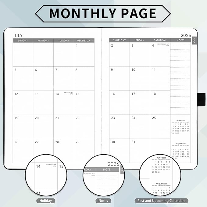 2026-2027 Planner - Academic Planner 2026-2027 Weekly Monthly Planner, July 2026 - June 2027, 5.7'' x 8.4'', Thick Paper, Leather Cover, Pen Holder, Back Pocket, Perfect Daily Organizer - Black