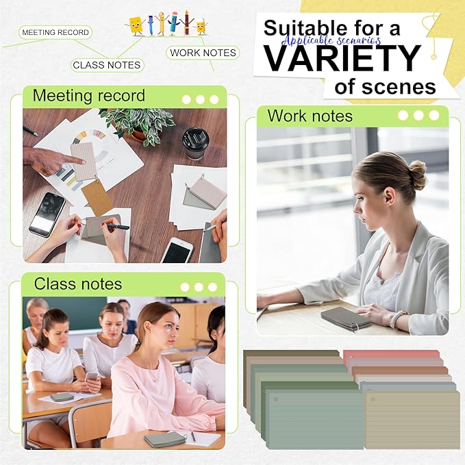 12 Pack Colored Index Cards with Key Ring 3 x 5 Inch 1800 Count Portable Flash Cards College Ruled Lined Flashcards Notepad Aesthetic Notecards for Note Taking Learning Office(Morandi Color)