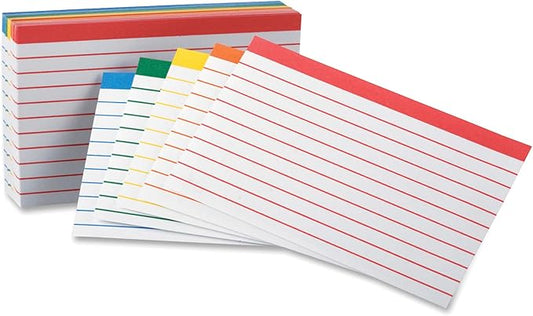 Color Coded Bar Ruled Index Cards 3 x 5 Assorted Colors 100/Pack