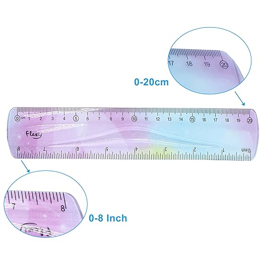 Hitefu 2 Pcs Plastic Flexible Ruler, 8 Inch Colorful Bendable Ruler Shatterproof Straight Edge, for School Classroom, Office, Students & Adults (20 cm)