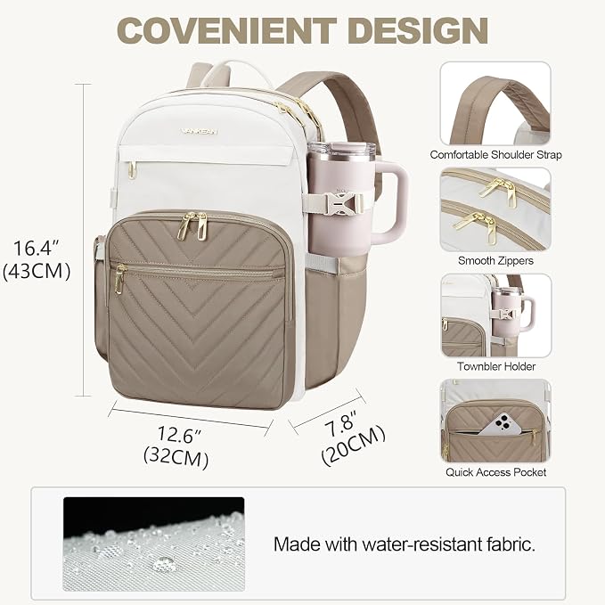 VANKEAN 15.6 Inch Laptop Backpack for Women Large Capacity | Waterproof Backpacks Stylish Travel Bags Casual Daypacks for College, Business