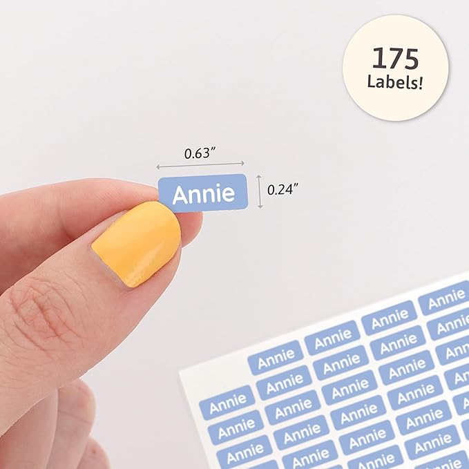 Mini Name Labels (175) - Custom Personalized Name Labels for Labeling Tiny Items, Washer and Dryer-Safe Waterproof Labels for Daycare, Preschool, and School - Periwinkle