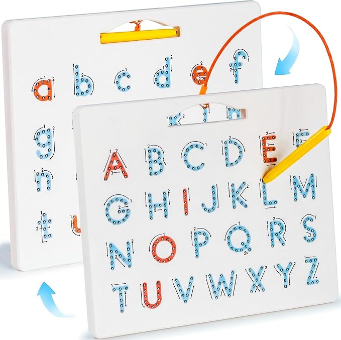 LovesTown Magnetic Alphabet Tracing Board, Double Sided Magnetic Letter Board for Kids Preschool Educational Learning Toys for Toddlers