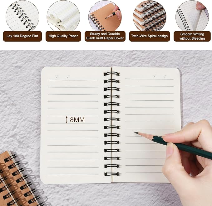 miikoul 60 Pack Spiral Lined Notebooks, 3"×5" 120 Pages for Office Writing