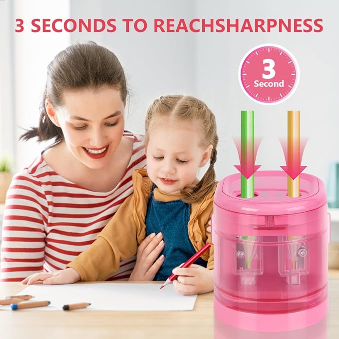 Electric Pencil Sharpener, Double Hole (Pink)