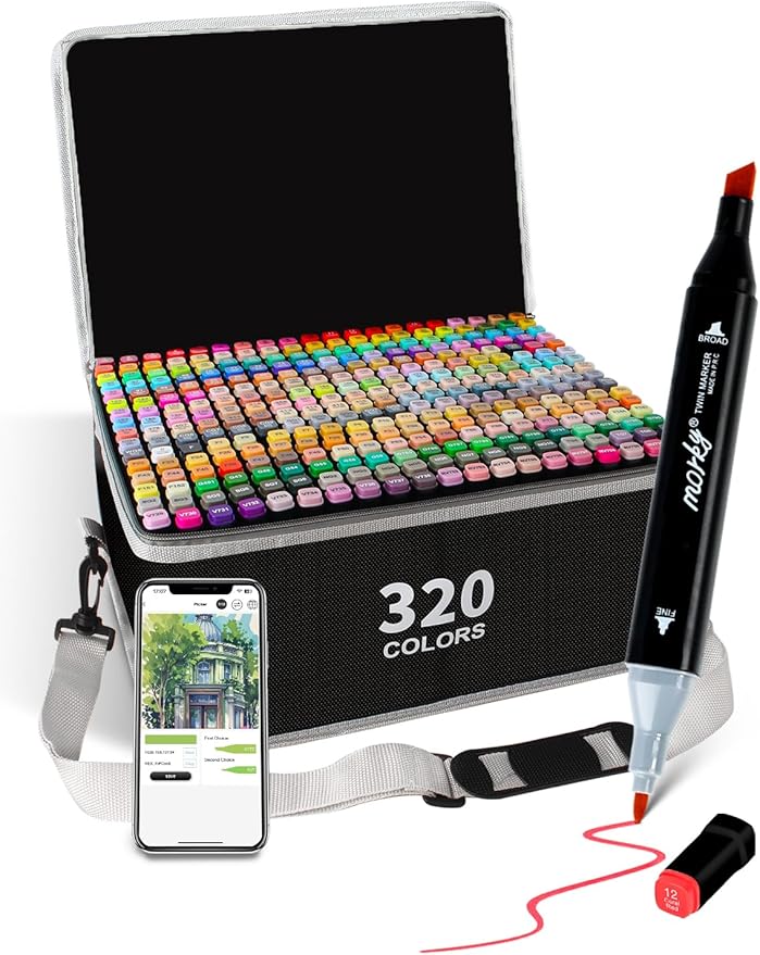 Brled 320 Colors Alcohol Markers with Free App, Chisel & Fine Tip Alcohol-Based Marker Set for Adults, Dual Tip Artist Markers for Drawing, Coloring Illustration, Painting and Great Gift Idea