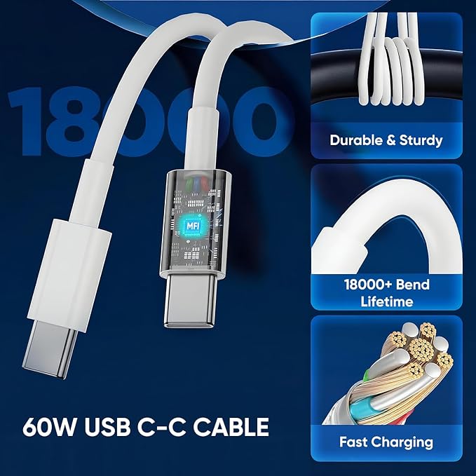 iPhone 17 16 15 Charger Fast Charging 6FT+10FT Cable, 20W USB C Charger, USBC Wall Charger for i Phone 17 Air 16 16e/16 Pro/16 Pro Max/15/15 Plus/15 Pro/15 Pro Max,i Phone iPad Pro/Mini (White)