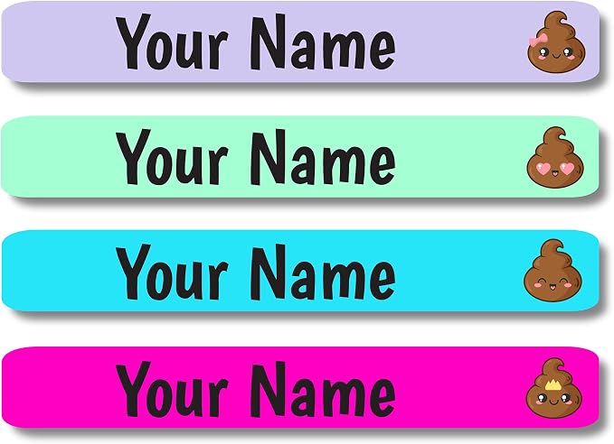 Lovable Labels Personalized Labels for Kids (120 Labels) - Waterproof Dishwasher Safe Peel and Stick Labels are Great for School Supplies Daycare Camp Bottles (Poo Pourri)
