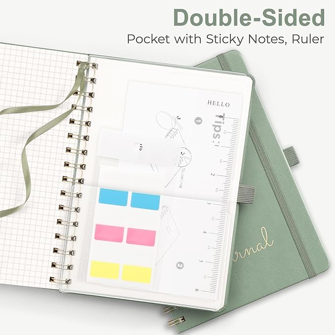 EMSHOI Graph Notebook Spiral Notebook, 140 Pages, A5 Small 5.7"x8.22", 100 GSM Thick Paper, PU Leather Hardcover Journal, 5mm Grid Notebook for Work School Math Engineering Writing Graphing, Green