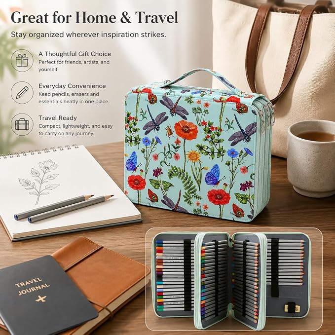 120 Slots Colored Pencil Case Organizer, 3 Layer Bag | Twill Oxford fabric,127 elastic loops,detachable handle,for travel, home storage,drawing tools,creative gifts