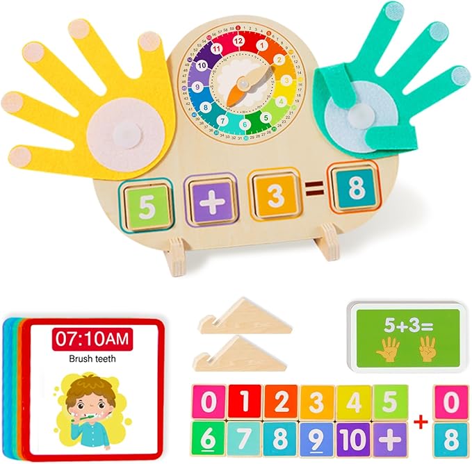 2-in-1 Math Manipulatives Number Counting Blocks Toys & Teaching Clock, Preschool Learning Activities for Toddlers 2-4, Educational Montessori Toys for 3 4 5 Year Old Boys Girls Birthday Gift