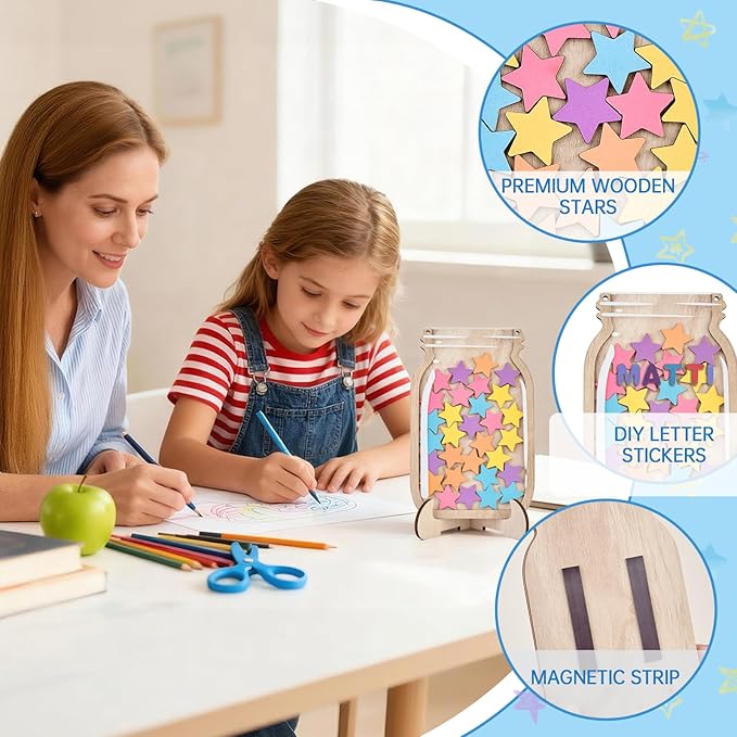 Acrylic Magnetic Kids Chore Board & Star Reward Jar - Dry Erase Fridge Calendar with Erasable Markers, Wooden Stars & DIY Stickers for Visual Schedule, Behavior Tracking & Potty Training Toddlers
