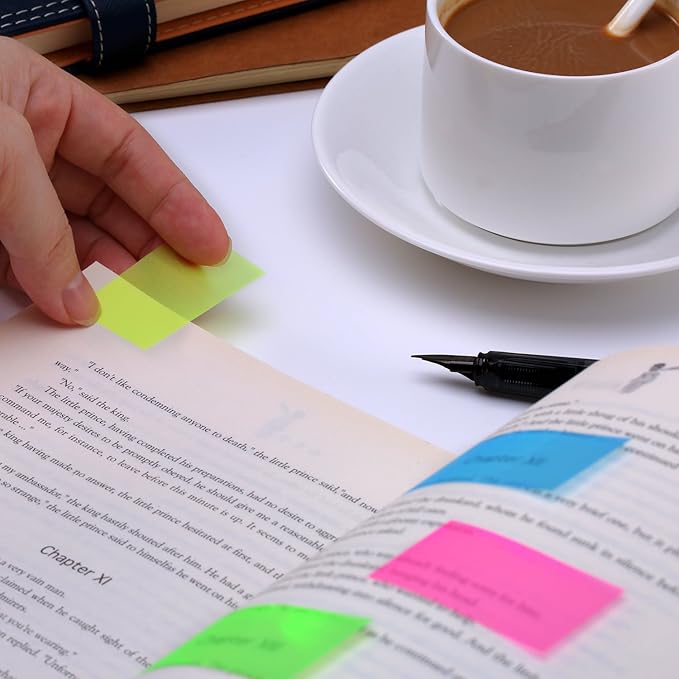 Pangda 560 Sheets Sticky Index Tabs Transparent Sticky Page Markers Flags Index Tabs Notes Tab Stickers Writable Labels Text Highlighter Strips, 20 x 45 mm, 4 Sets, 7 Colors