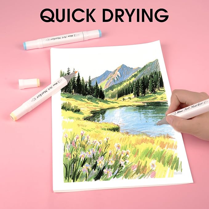 Alcohol Markers,60 Colors Dual Tip Brush & Fine Tip Art Marker Set,for Blending & Shading,Ideal for Coloring Books, Manga & Professional Artwork,Includes Blender Pen & Portable Case,Ideal for All Ages