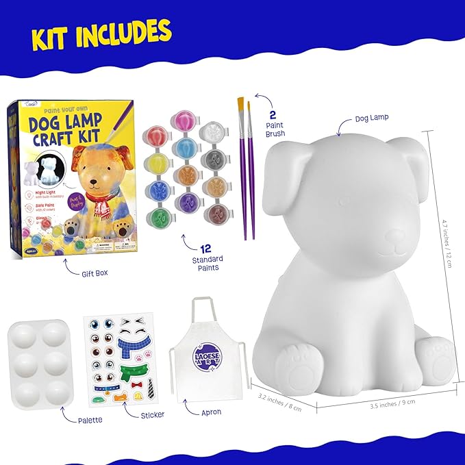 LAOESE Paint Your Own Dog Lamp Kit, Art Supplies Painting Kits for Kids, Arts and Crafts for Kids Ages 8-12, Dog Toys Girls Boys Birthday Gifts for Kids Ages 3 4 5 6 7 8 9 10 11 12+