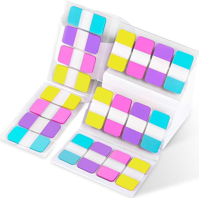 Golcellia 400 Pieces, 4-Colors Sticky Index Tabs Transparent Sticky Notes, Colored Page Markers for Bookmarks, Writable and Repositionable Index Annotation Tabs