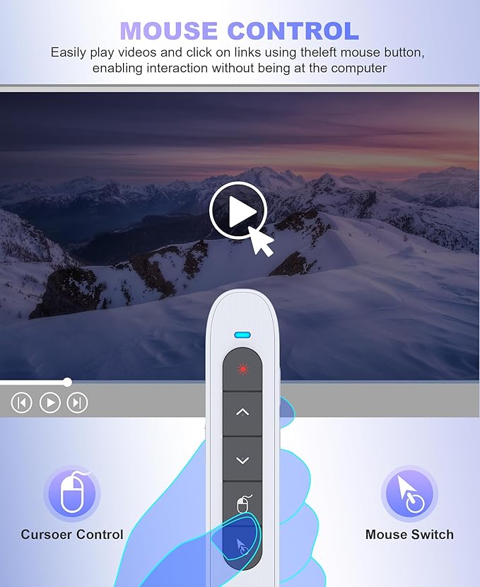 2 in 1 USB Type C Wireless Rechargeable Presenter Remote with Air Mouse, Volume Control Presentation Clicker PPT Pointer RF 2.4GZ PowerPoint Clicker Slide Advancer for Window Mac Keynote Google White