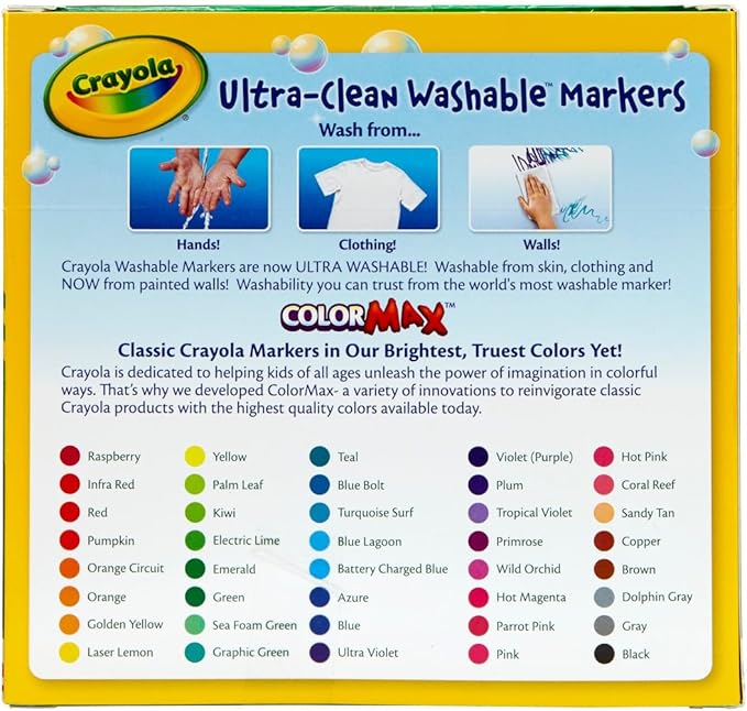 Crayola Ultra Clean Washable Markers (40ct), Teacher School Supplies for Kids, Broad Line Colored Markers, Coloring Book & Art Marker Set, Ages 3+