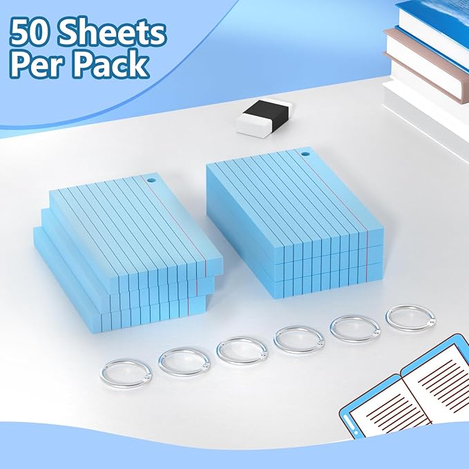 Index Cards 3x5 Inch With Ring, 300 Count, Ruled Blue Index Card, 180GSM Flash Cards College Ruled for Students, Teachers, Study Note Card for Office, Home, School, Office