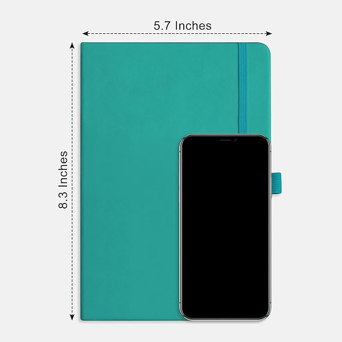 RETTACY Dotted Journal Notebook, 256 Pages, A5 Medium Size (5.7'' × 8.3''), Leather Hardcover, 120 GSM Thick Paper, for Journaling, Planning, Tracking (Cyan)