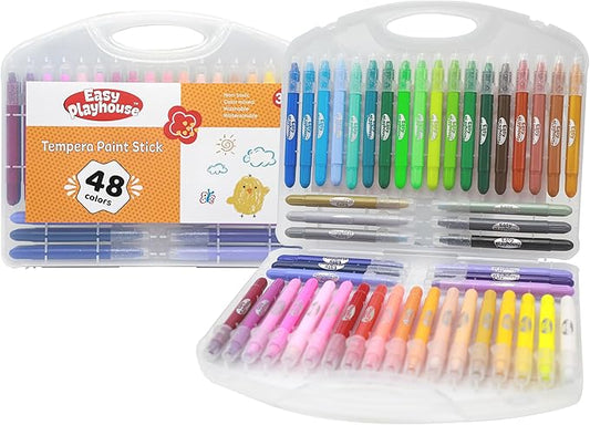 Easy Playhouse: Tempera Paint Sticks - 48pk, Vibrant Color Set, Non-Toxic, No Mess, Washable, Water Soluble, Quick Drying, Art-Craft Supplies, Kids 3+