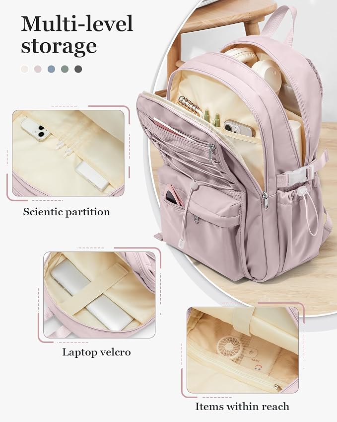suwasp College Backpack for Women, Waterproof Laptop Backpack Fits 15.6 Inch Laptop, School Bookbag with Water Bottle Pocket, Anti Theft Work Backpack for College, Travel, Commuter,